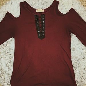 Off the Shoulder Long Sleeve Burgundy/Red Top